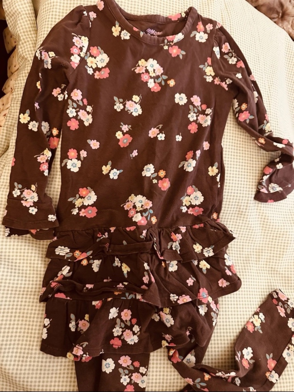 Girls' Floral Ruffle Set - Brown - Picture 2 of 5